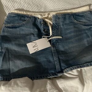 Zara Blue Denim Mini Skirt with Drawstring Detail